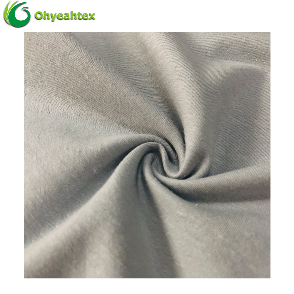 Anti-Bacteria Single Jersey Organic Cotton Hemp Spandex Fabric For Tshirt